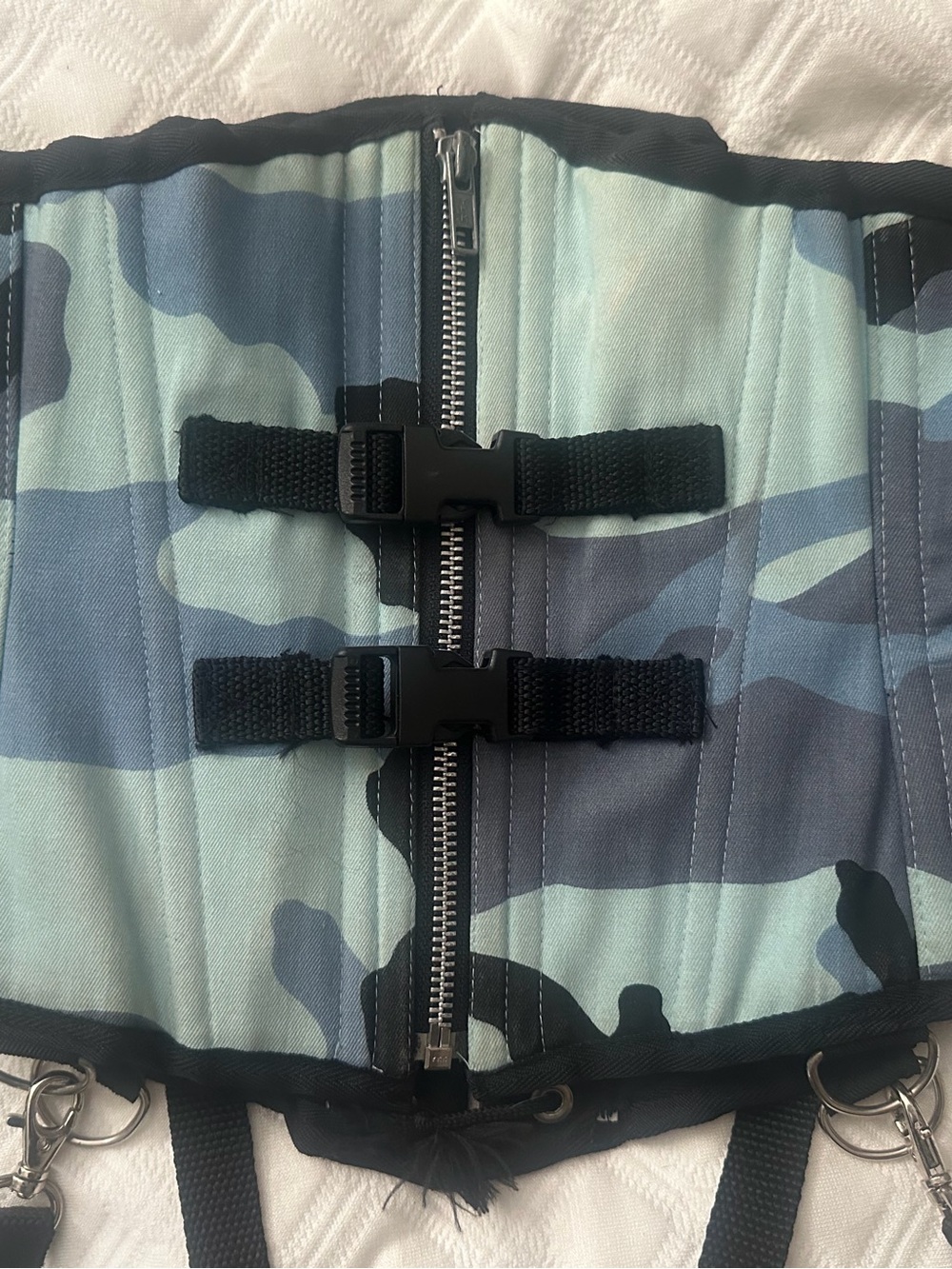 Ritual Designs Corsets Blue Camo Cybergoth Bondage Straps Waist Cincher sz 26 - Picture 2 of 12